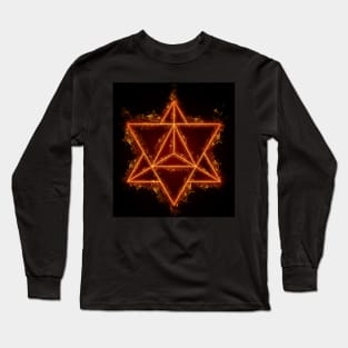 Flaming Merkaba - Sacred Geometry - Fire Art - Manafold Art Long Sleeve T-Shirt